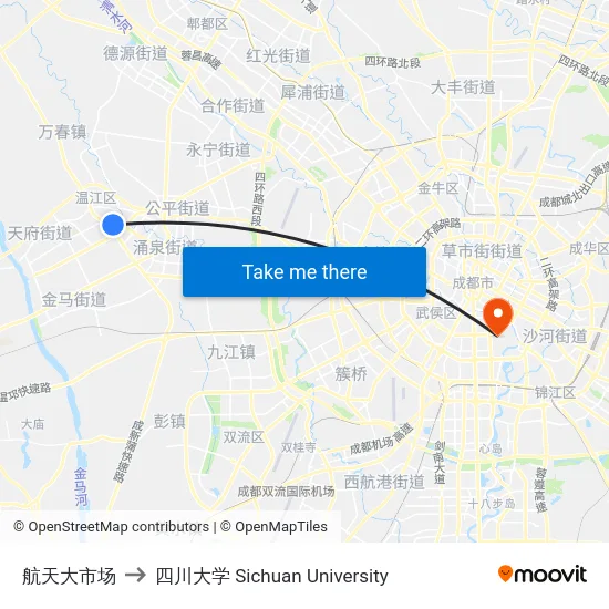 航天大市场 to 四川大学 Sichuan University map