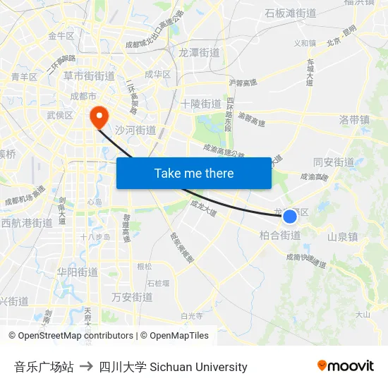 音乐广场站 to 四川大学 Sichuan University map