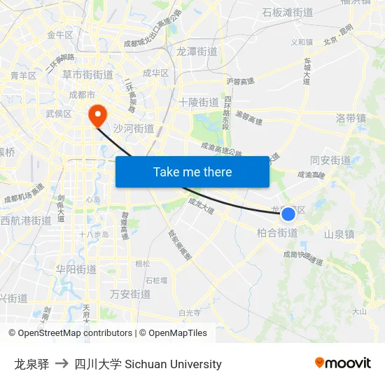 龙泉驿 to 四川大学 Sichuan University map