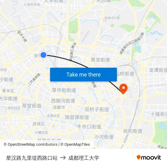 星汉路九里堤西路口站 to 成都理工大学 map