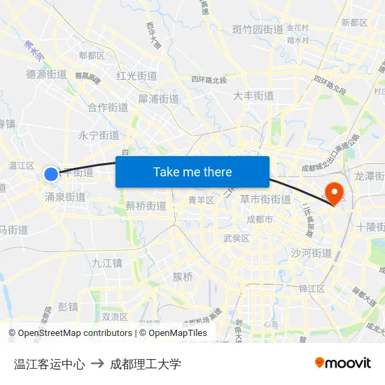 温江客运中心 to 成都理工大学 map