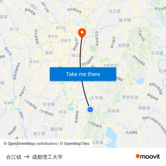 合江镇 to 成都理工大学 map