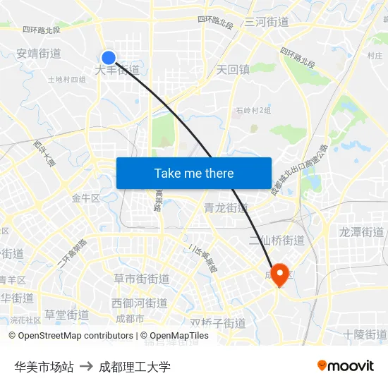 华美市场站 to 成都理工大学 map