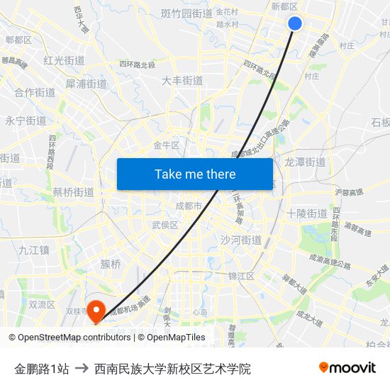 金鹏路1站 to 西南民族大学新校区艺术学院 map