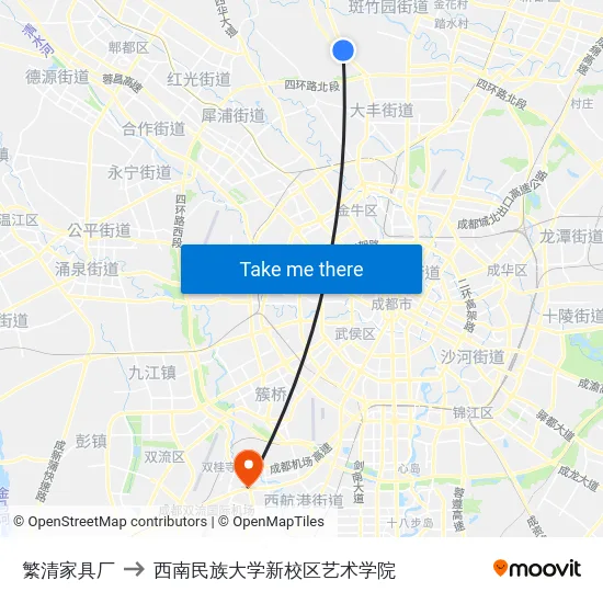 繁清家具厂 to 西南民族大学新校区艺术学院 map