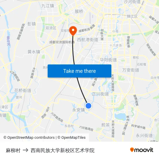 麻柳村 to 西南民族大学新校区艺术学院 map