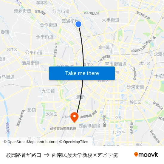 校园路菁华路口 to 西南民族大学新校区艺术学院 map
