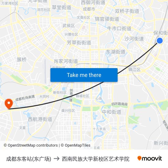 成都东客站(东广场) to 西南民族大学新校区艺术学院 map