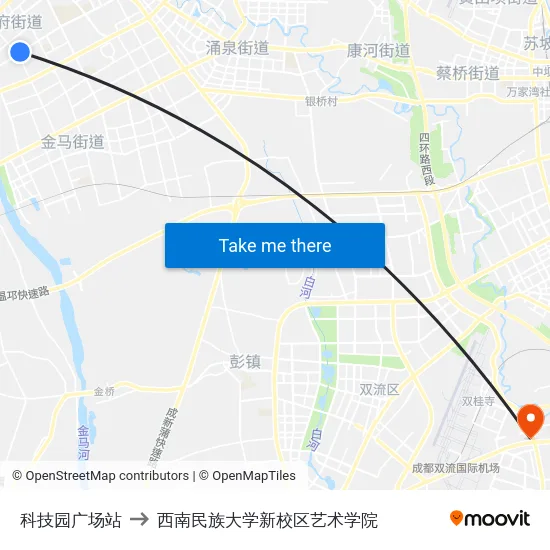 科技园广场站 to 西南民族大学新校区艺术学院 map