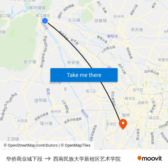 华侨商业城下段 to 西南民族大学新校区艺术学院 map