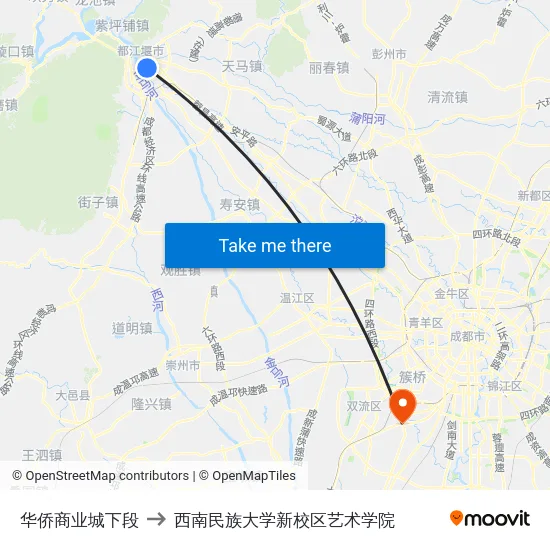 华侨商业城下段 to 西南民族大学新校区艺术学院 map
