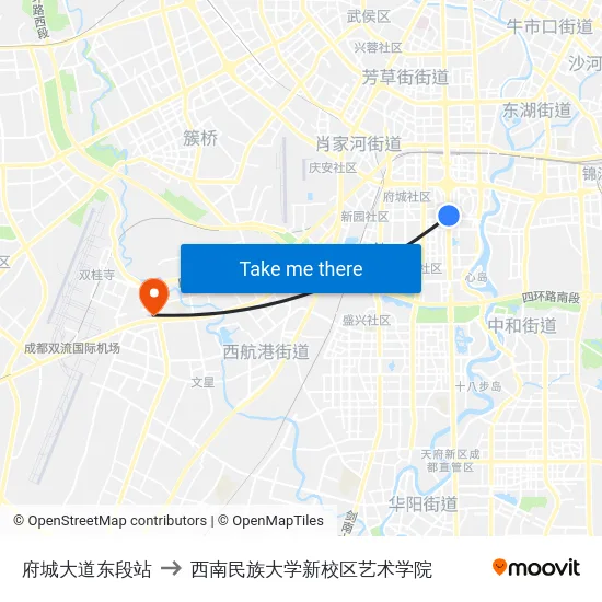 府城大道东段站 to 西南民族大学新校区艺术学院 map