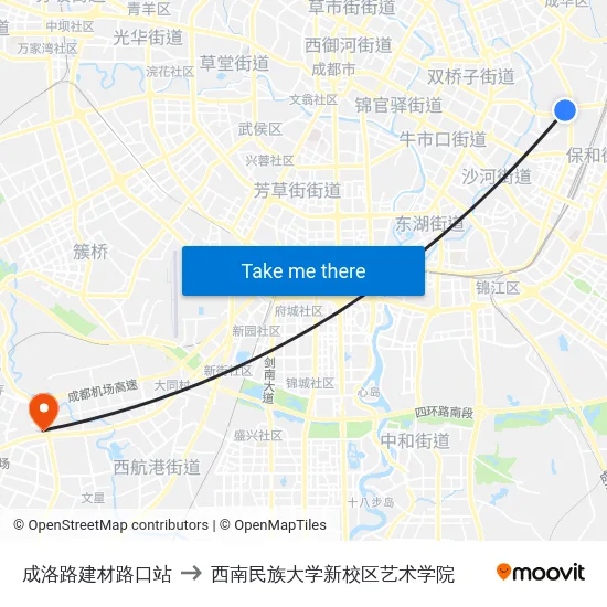 成洛路建材路口站 to 西南民族大学新校区艺术学院 map