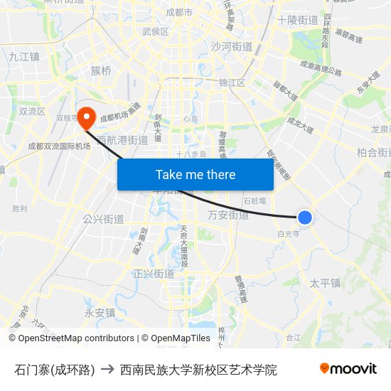 石门寨(成环路) to 西南民族大学新校区艺术学院 map