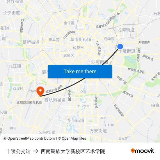 十陵公交站 to 西南民族大学新校区艺术学院 map