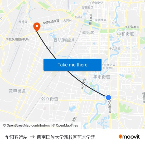 华阳客运站 to 西南民族大学新校区艺术学院 map