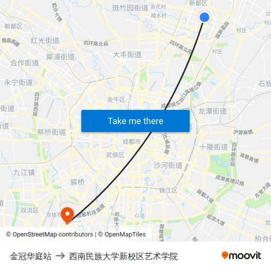 金冠华庭站 to 西南民族大学新校区艺术学院 map