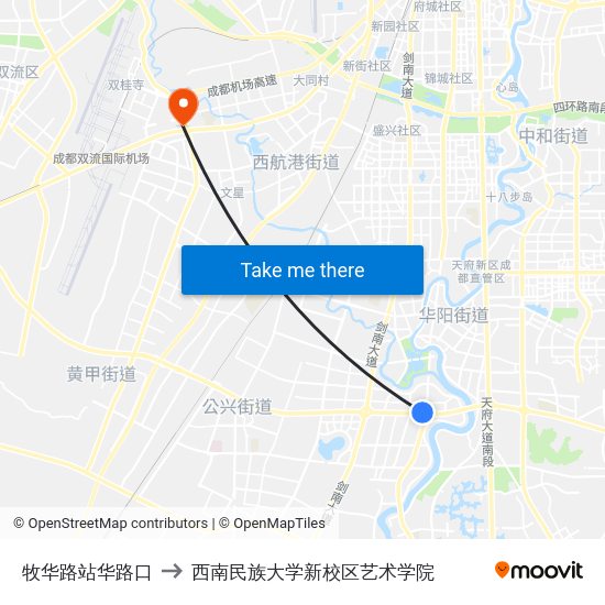 牧华路站华路口 to 西南民族大学新校区艺术学院 map