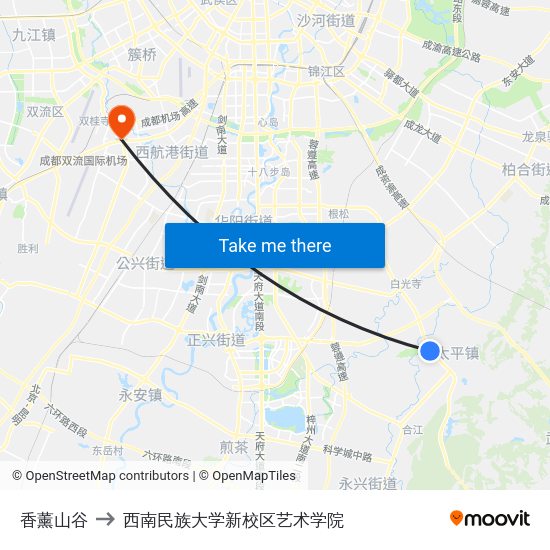 香薰山谷 to 西南民族大学新校区艺术学院 map