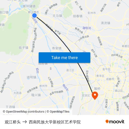 观江桥头 to 西南民族大学新校区艺术学院 map