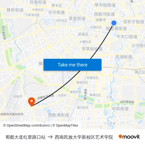 蜀都大道红星路口站 to 西南民族大学新校区艺术学院 map