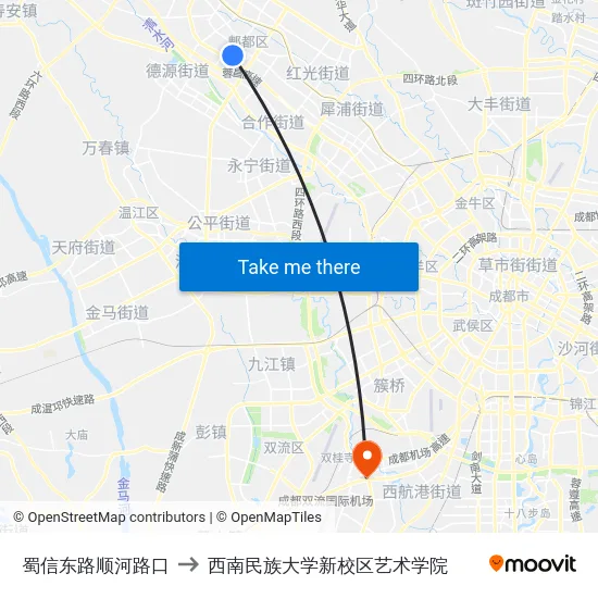 蜀信东路顺河路口 to 西南民族大学新校区艺术学院 map