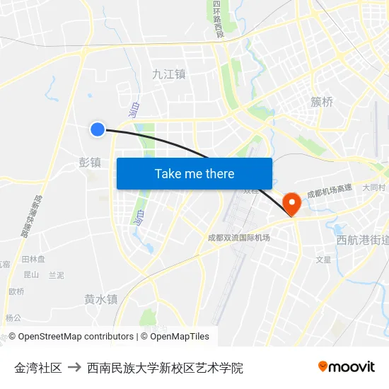 金湾社区 to 西南民族大学新校区艺术学院 map