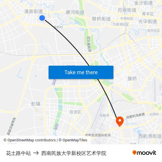 花土路中站 to 西南民族大学新校区艺术学院 map
