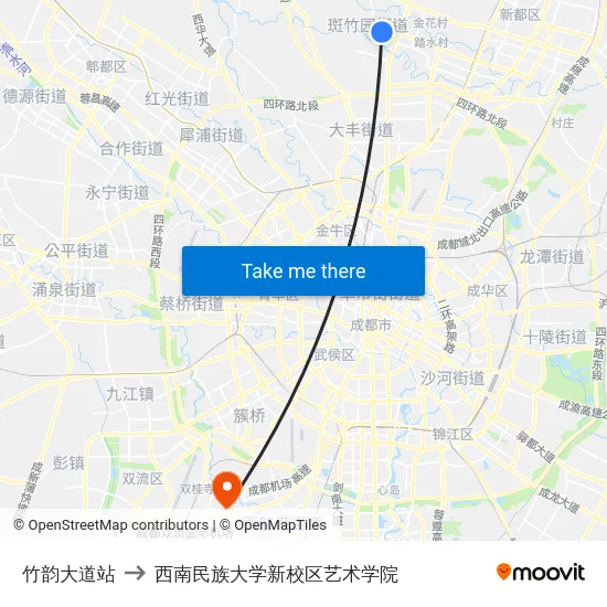 竹韵大道站 to 西南民族大学新校区艺术学院 map