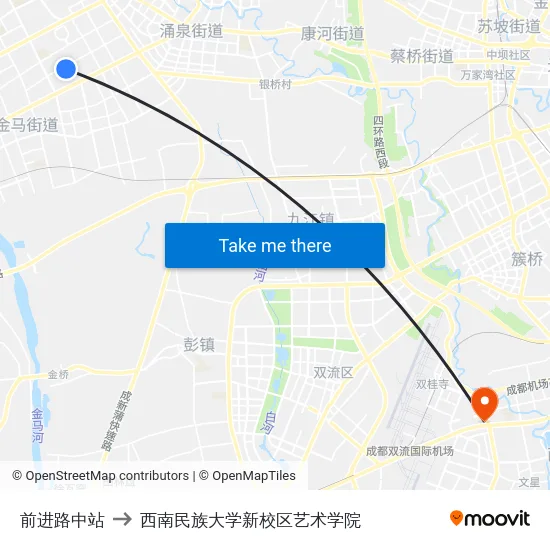 前进路中站 to 西南民族大学新校区艺术学院 map
