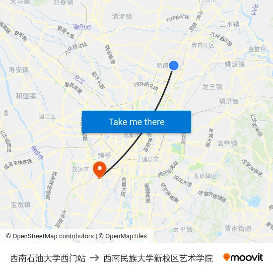 西南石油大学西门站 to 西南民族大学新校区艺术学院 map