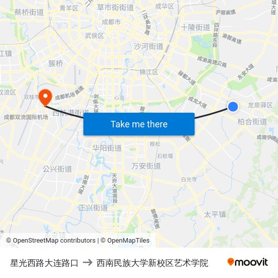 星光西路大连路口 to 西南民族大学新校区艺术学院 map