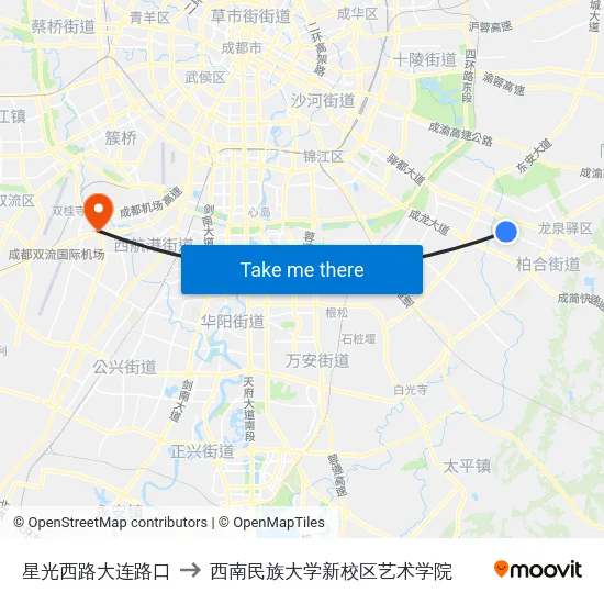 星光西路大连路口 to 西南民族大学新校区艺术学院 map
