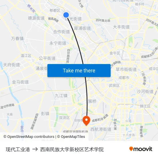现代工业港 to 西南民族大学新校区艺术学院 map