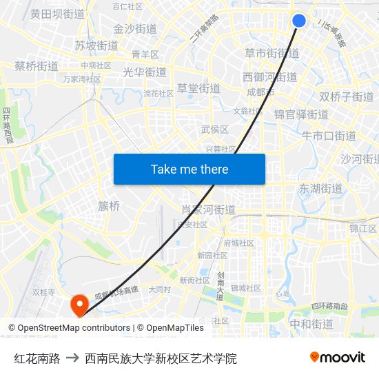 红花南路 to 西南民族大学新校区艺术学院 map