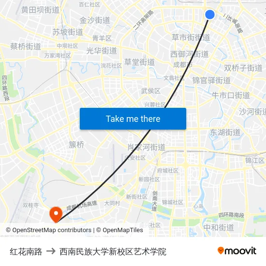 红花南路 to 西南民族大学新校区艺术学院 map