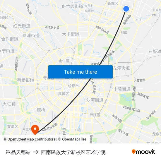 邑品天都站 to 西南民族大学新校区艺术学院 map