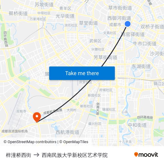 梓潼桥西街 to 西南民族大学新校区艺术学院 map