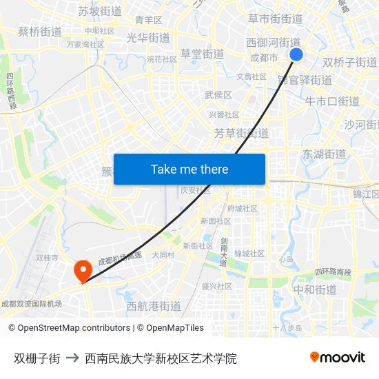 双栅子街 to 西南民族大学新校区艺术学院 map