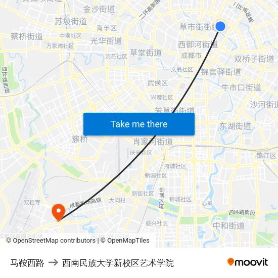 马鞍西路 to 西南民族大学新校区艺术学院 map