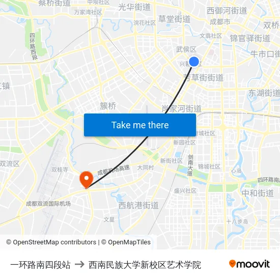 一环路南四段站 to 西南民族大学新校区艺术学院 map
