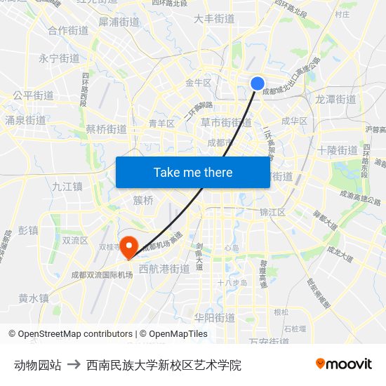 动物园站 to 西南民族大学新校区艺术学院 map