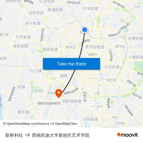 新桥村站 to 西南民族大学新校区艺术学院 map
