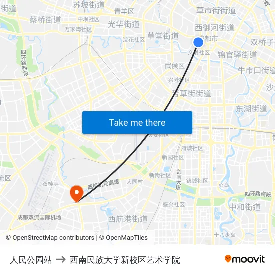 人民公园站 to 西南民族大学新校区艺术学院 map