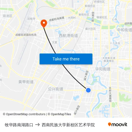 牧华路南湖路口 to 西南民族大学新校区艺术学院 map