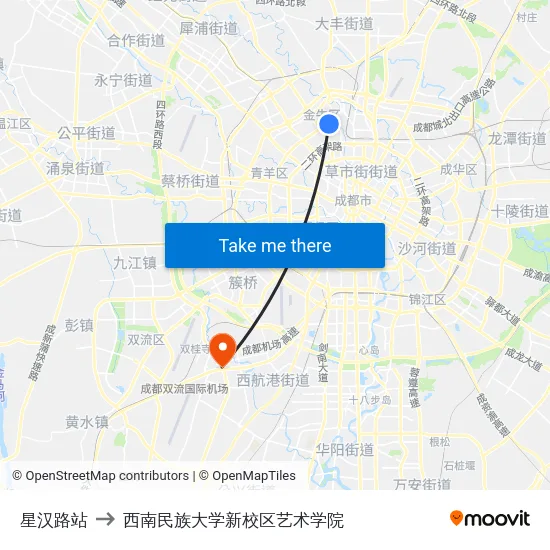 星汉路站 to 西南民族大学新校区艺术学院 map