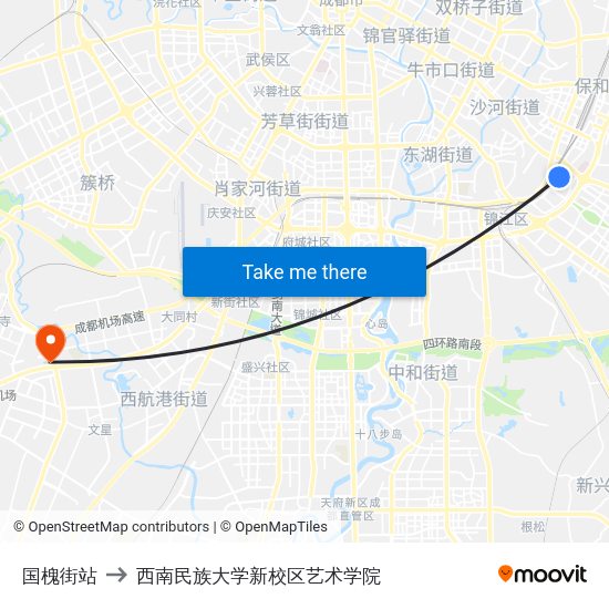 国槐街站 to 西南民族大学新校区艺术学院 map