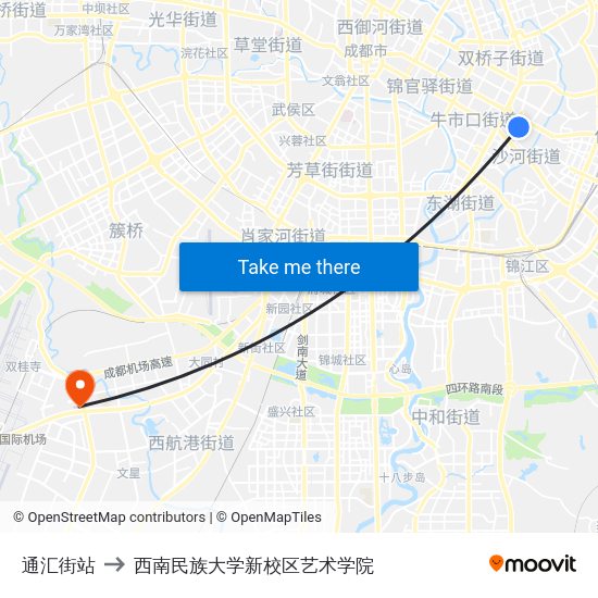 通汇街站 to 西南民族大学新校区艺术学院 map