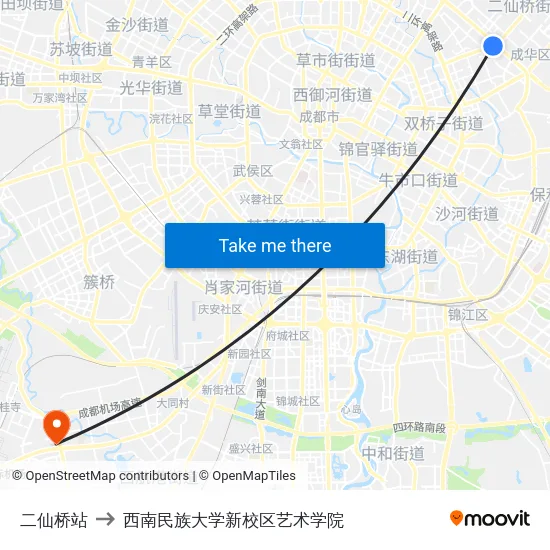 二仙桥站 to 西南民族大学新校区艺术学院 map