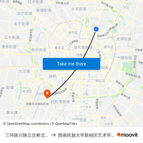 三环路川陕立交桥北站 to 西南民族大学新校区艺术学院 map